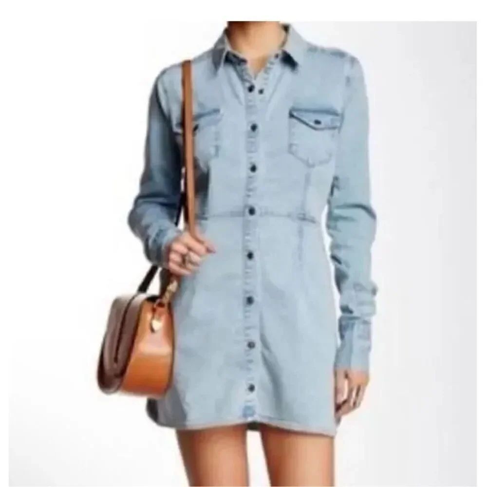 Free People denim mini long sleeve dress XS